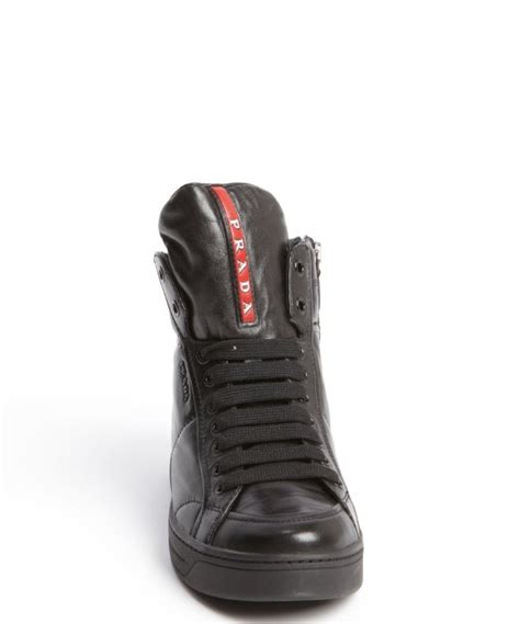 prada black leather zipper detail high top sneakers|Prada Downtown Leather High.